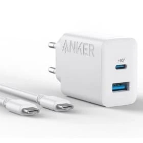 "نمای نزدیک شارژر انکر 20 وات B2348 پورت USB-C و USB-A و جزئیات اتصال کابل