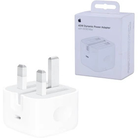 آداپتور شارژر اورجینال اپل ۴۰ وات Dynamic Power Adapter با قابلیت ۶۰ وات ماکس، سفید رنگ، پورت USB-C، پینهای تاشو"