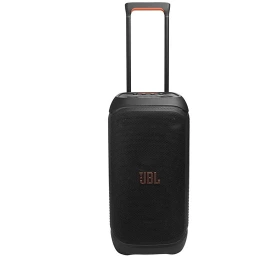 نمای کناری اسپیکر JBL PartyBox Stage 320 با نمایش گریل فلزی، لوگوی جیبیال و ساختار مقاوم برای استفاده در فضای باز