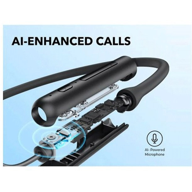 نمای نزدیک بخش کنترل روی کابل Anker Life U2i_A3213 با نمایش دکمههای افزایش/کاهش صدا، دکمه پاور و میکروفون.
