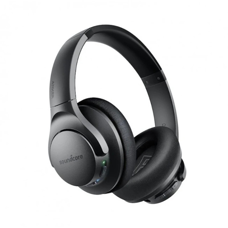 هدفون بیسیم انکر مدل A3025_Q20 به رنگ مشکی روی پسزمینه روشن، نشاندهنده طراحی جمعوجور و بدنه مات با لوگوی کوچک انکر روی بدنه کیس شارژ.