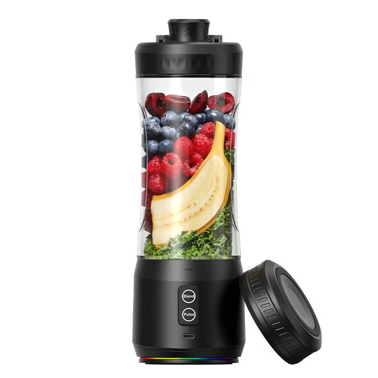 مخلوط کن شارژی جیبی JBQ مدل Nourish Pocket Portable Blender، نمای کامل محصول با بدنه شفاف، تیغههای استیل و درب قابل حمل