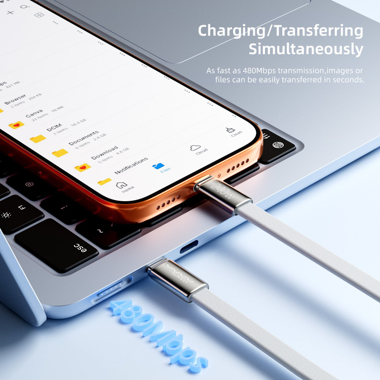 کابل شارژ سریع و انتقال داده دو سر Type-C برند Vyvylabs برای گوشی، تبلت و دستگاههای مجهز به USB-C