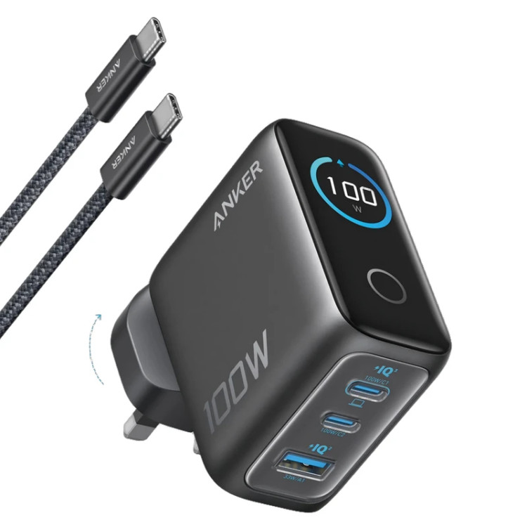 شارژر دیواری انکر مدل B121B توان 100 وات با 3 پورت USB-C و USB-A