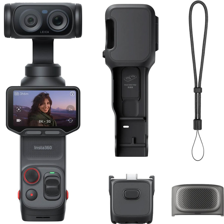 alt="محتویات جعبه Insta360 Luna Ultra Standard Combo - دوربین، شارژر، کابل، کیف محافظ و لوازم جانبی کامل"