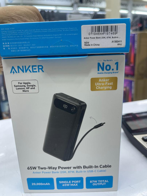 پاوربانک انکر A1383H11 داخل جعبه اورجینال - Anker 20000mAh 87W Portable Power Bank