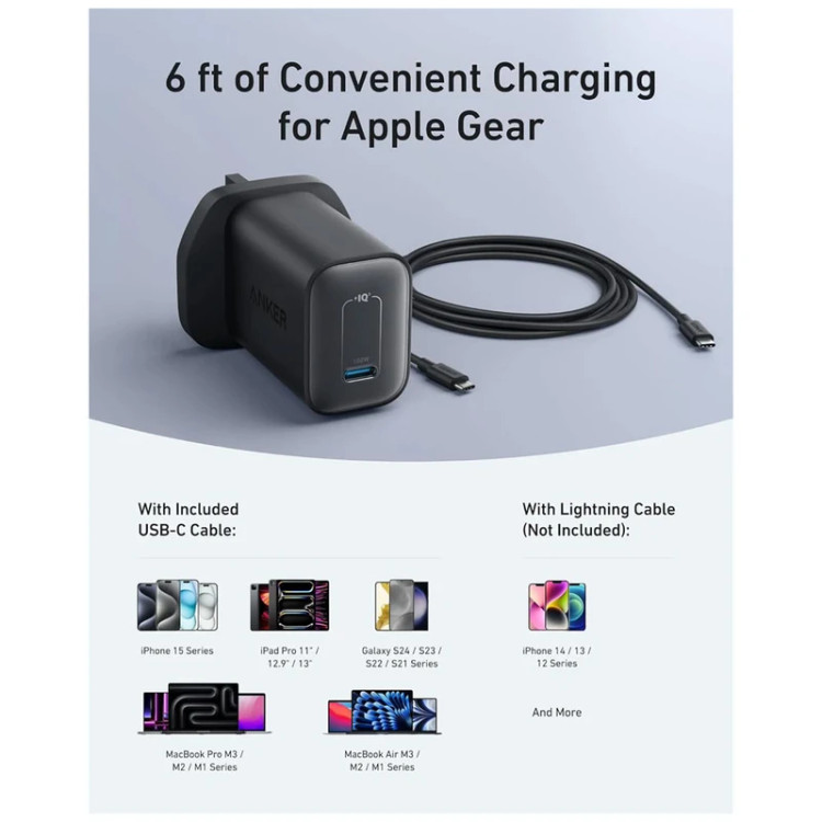 Anker Nano 100W Charger compatibility with MacBook, iPhone, iPad and other USB-C devices - سازگاری شارژر انکر ۱۰۰ وات با لپتاپ، گوشی آیفون، آیپد و دستگاههای مختلف