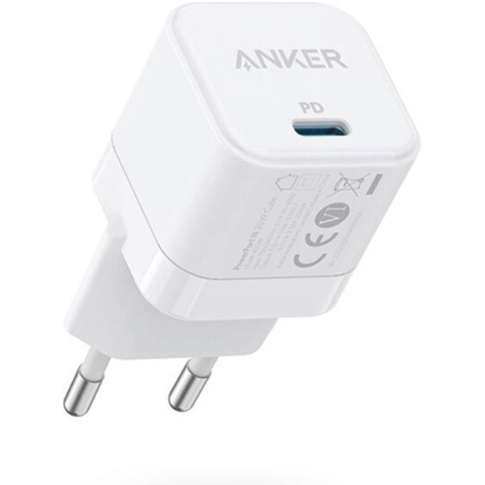 شارژر انکر PowerPort III A2149 20W دو پین - شارژر دیواری PD انکر ۲۰ وات مدل A2149L23 سفید، طراحی مکعبی compact و اورجینال