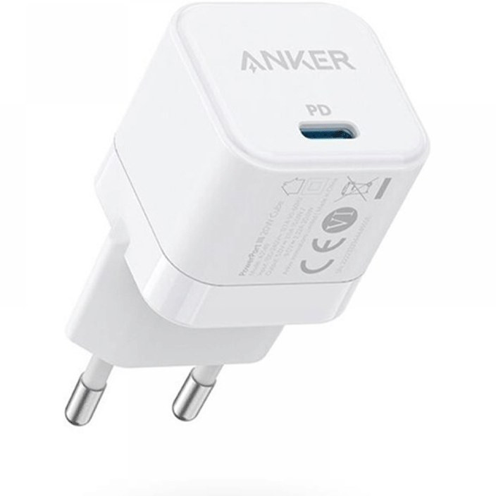 شارژر انکر PowerPort III A2149 20W دو پین - شارژر دیواری PD انکر ۲۰ وات مدل A2149L23 سفید، طراحی مکعبی compact و اورجینال