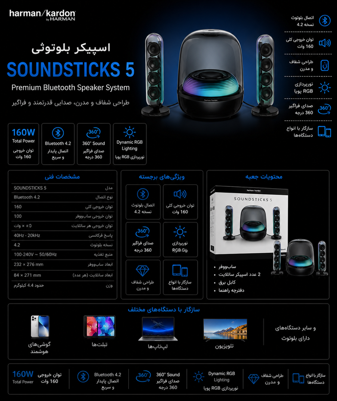 مشخصات اسپیکر بلوتوثی هارمن کاردن مدل Sound Sticks 5