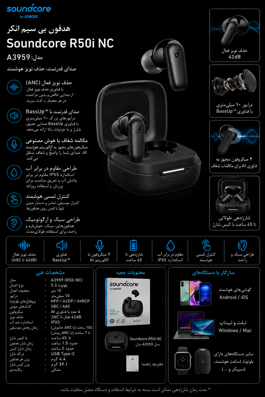 مشخصات هدفون soundcore R50i NC