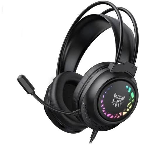 هدست گیمینگ باسیم مشکی اونیکوما X92 با نورپردازی RGB روی کاپ‌ها، میکروفون انعطاف‌پذیر ۳۶۰ درجه و طراحی اور-ایر