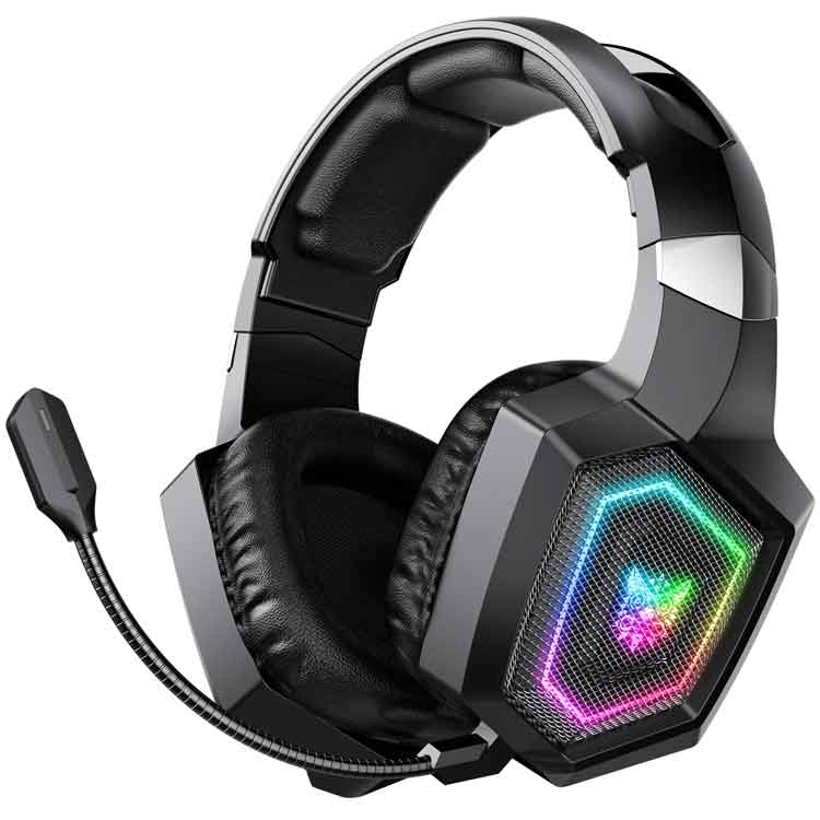 هدست گیمینگ اونیکوما GT806 مشکی با طراحی اور-ایر، نورپردازی RGB، میکروفون جداشونده و بالشتک‌های نرم