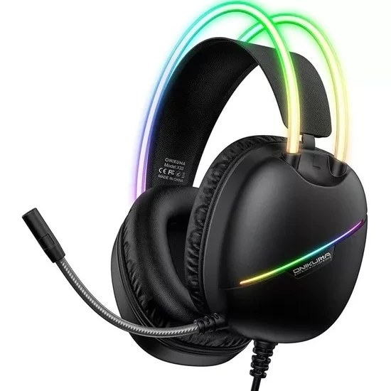 هدست گیمینگ باسیم اونیکوما X33 مشکی با نورپردازی RGB، میکروفون چرخشی و بالشتک‌های نرم اور-ایر