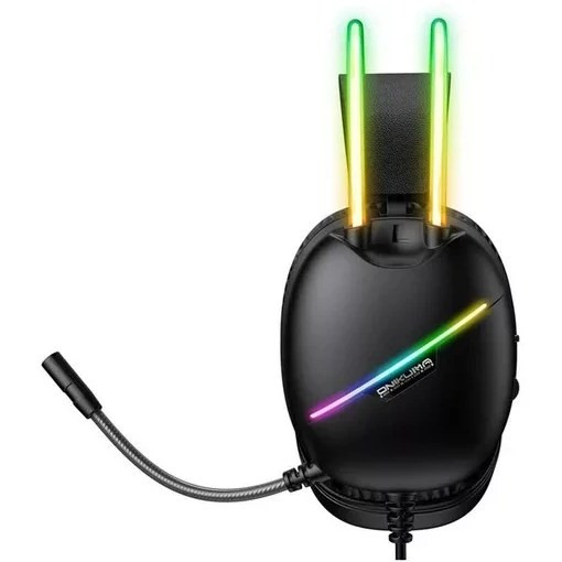 نمای جانبی هدست گیمینگ باسیم اونیکوما X33 مشکی با نورپردازی RGB، میکروفون چرخشی و بالشتکهای نرم اور-ایر