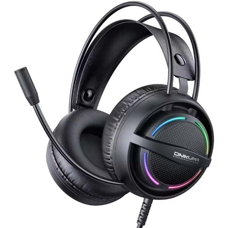 هدست گیمینگ باسیم اونیکوما X88 مشکی با نورپردازی RGB، میکروفون چرخشی ۳۶۰ درجه و بالشتکهای نرم اور-ایر