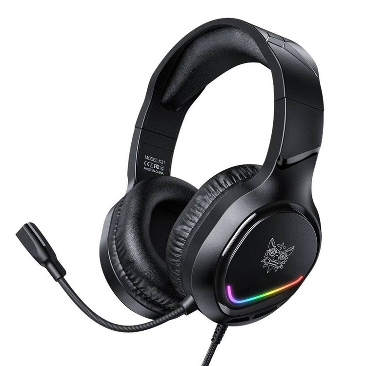 هدست گیمینگ مشکی اونیکوما X31 با نورپردازی RGB، کاپهای بزرگ و میکروفون قابل تنظیم
