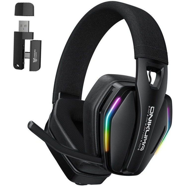 هدست گیمینگ بیسیم مشکی اونیکوما GT826 با نورپردازی RGB، کاپهای مموری فوم و میکروفون قابل تنظیم ۱۲۰ درجه