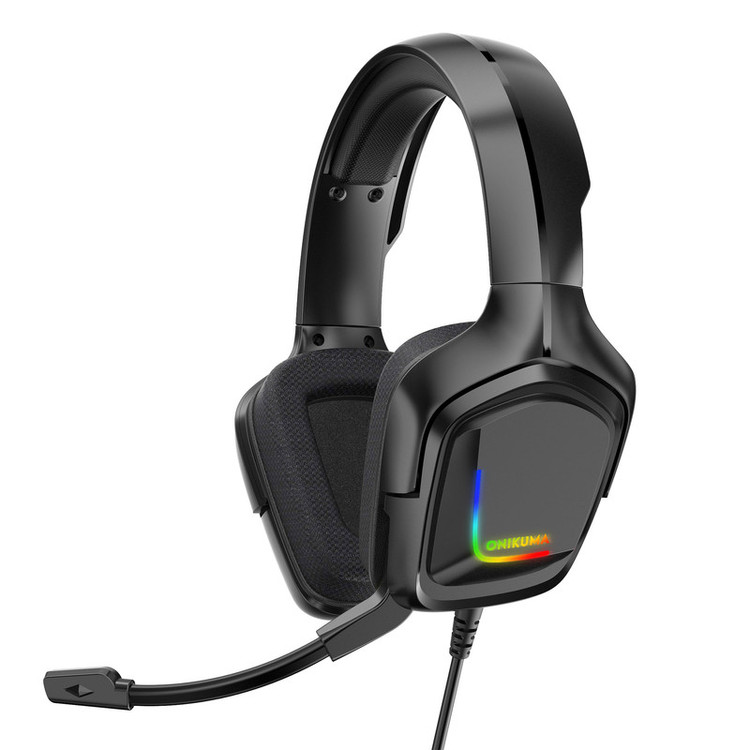 هدست گیمینگ مشکی اونیکوما K20 با نورپردازی RGB، کاپهای نرم و میکروفون قابل تنظیم