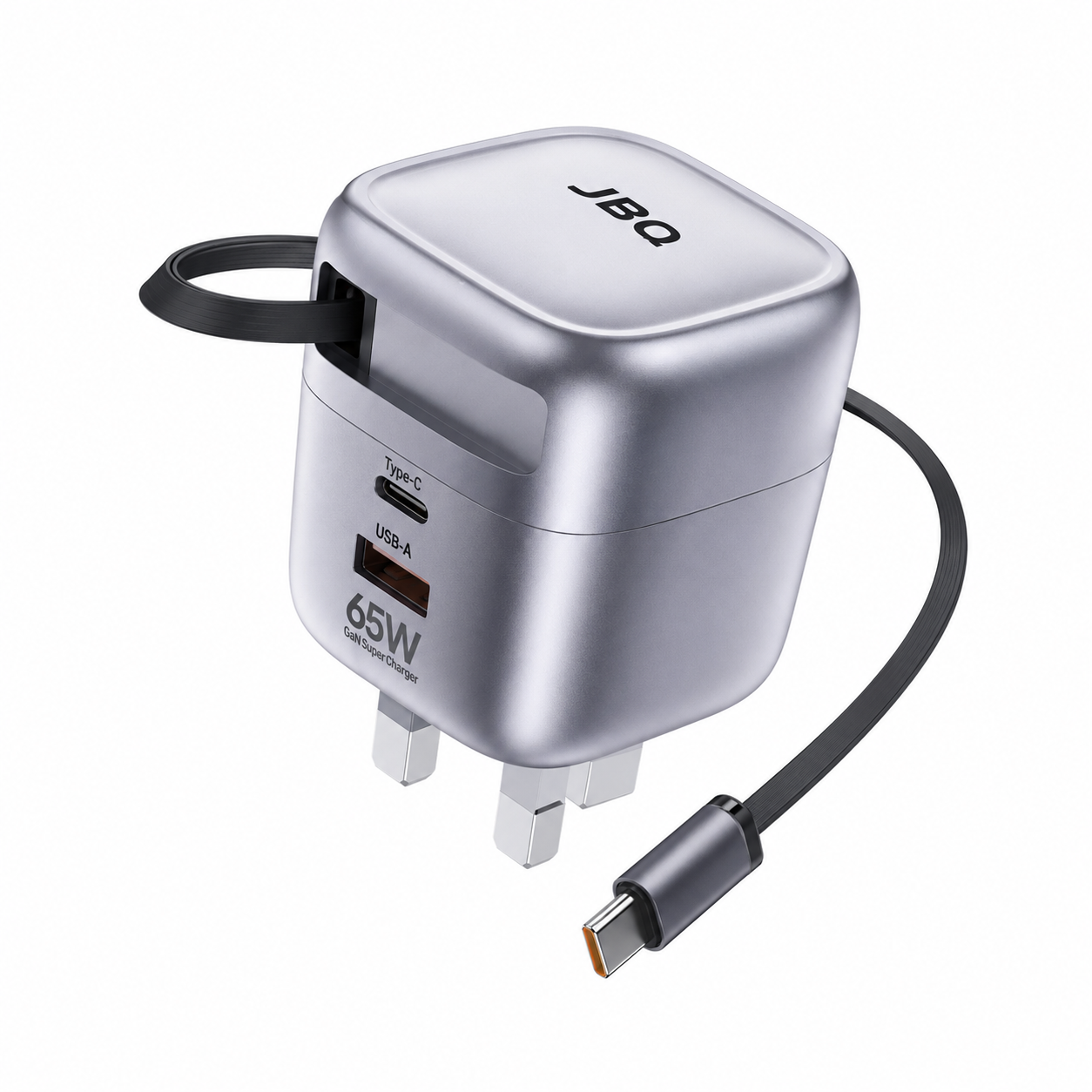 شارژر دیواری JBQ Super Volt GaN توان 65 وات با دو خروجی Type-C، یک پورت USB-A و کابل USB-C جمع‌شونده