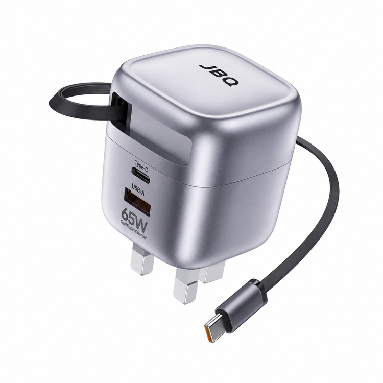 شارژر دیواری JBQ Super Volt GaN توان 65 وات با دو خروجی Type-C، یک پورت USB-A و کابل USB-C جمعشونده
